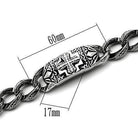 Men's polished stainless steel bracelet with intricate design and measurements for a stylish look