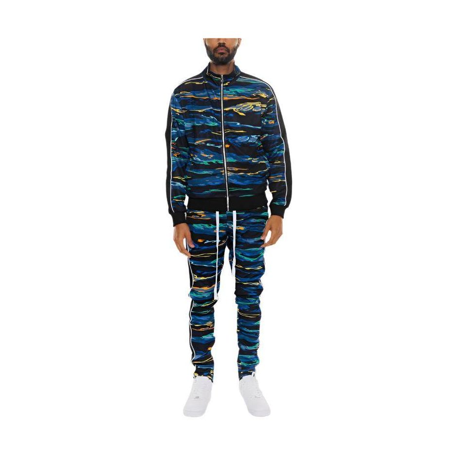 Mens Print Full Zip Track Suit Set - VacationGrabs