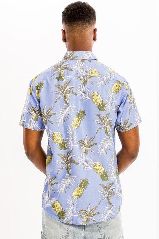 Men's Shirts Mens Print Hawaiian Shirt Multi Light Blue And Yellow