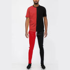 Mens Red Black Two Way Split Tshirt Pants Set - VacationGrabs