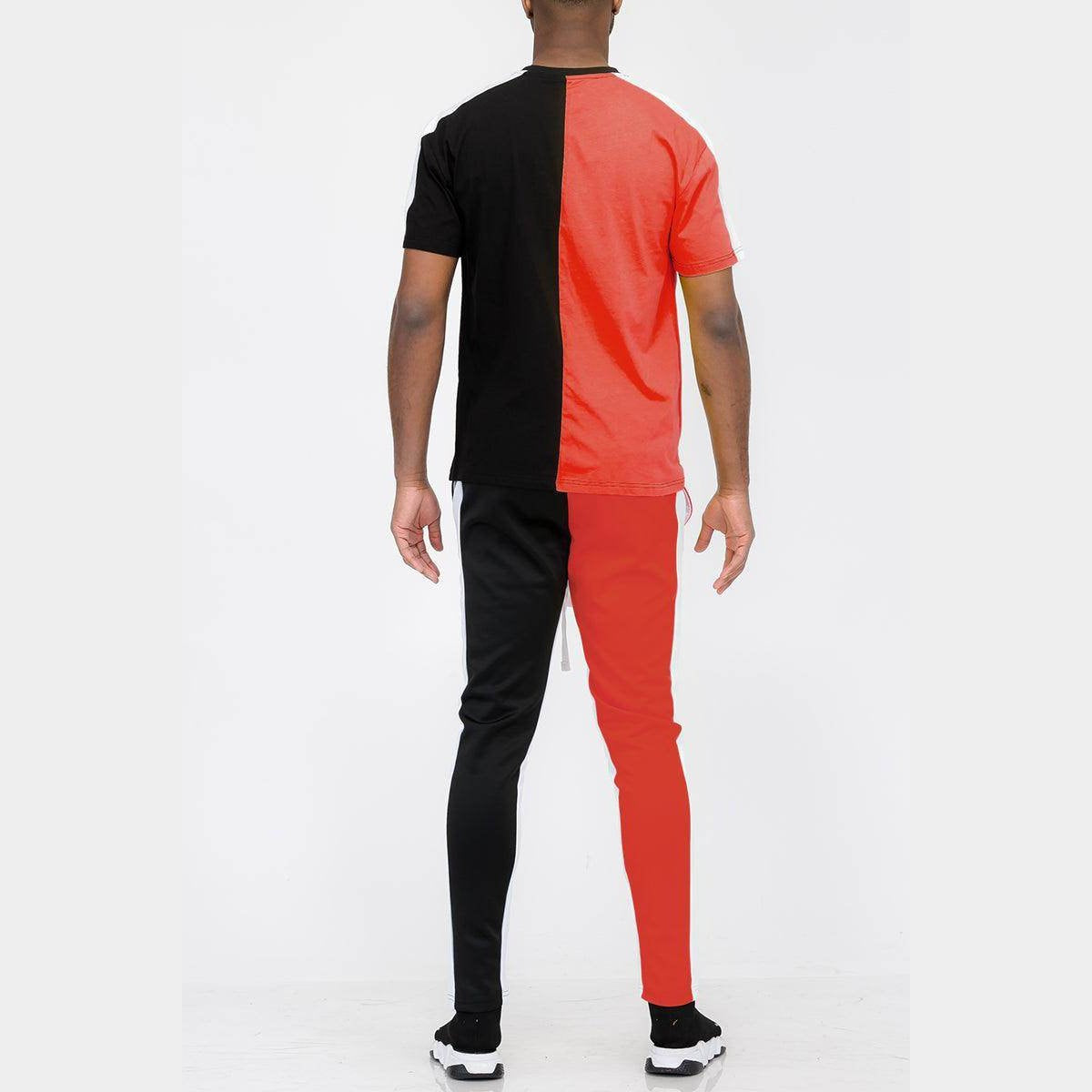 Mens Red Black Two Way Split Tshirt Pants Set - VacationGrabs