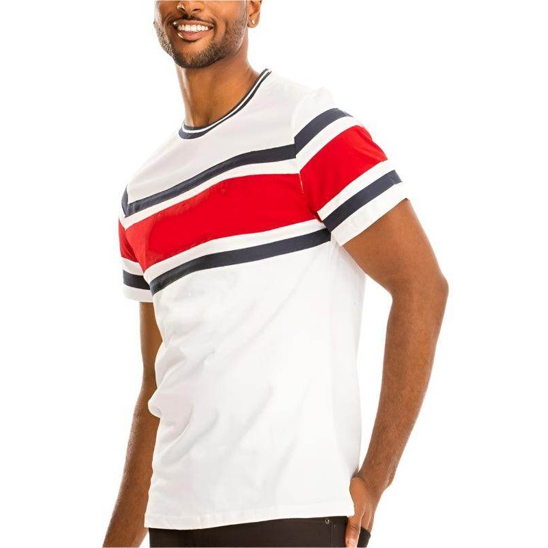Mens Red Chest Tri Color Block T-shirt - VacationGrabs