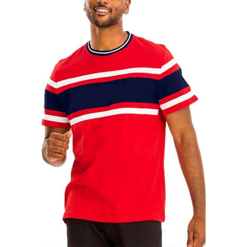 Mens Red Chest Tri Color Block T-shirt - VacationGrabs