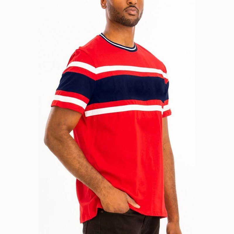 Mens Red Chest Tri Color Block T-shirt - VacationGrabs