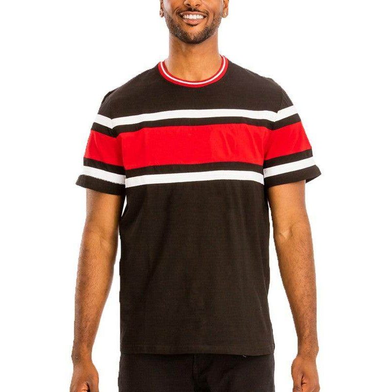 Mens Red Chest Tri Color Block T-shirt - VacationGrabs