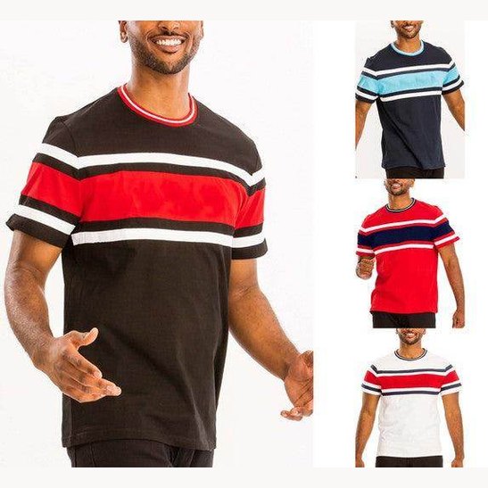 Mens Red Chest Tri Color Block T-shirt - VacationGrabs