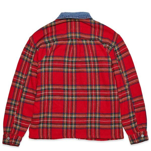 Men's Shirts - Flannels Mens Red Flannel Shacket With Denim Contrast Shirt