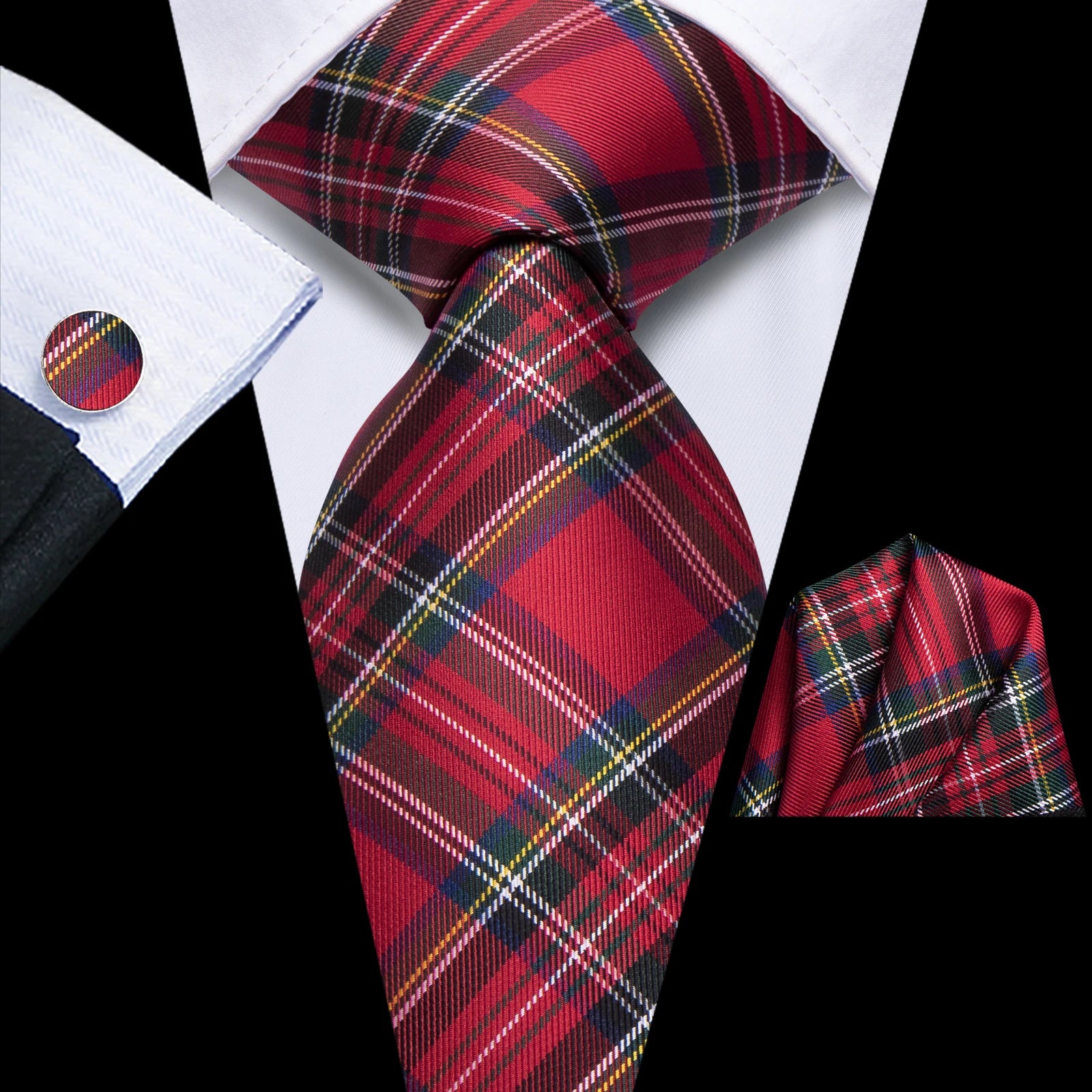 mens red necktie with plaid pattern, perfect for formal occasions