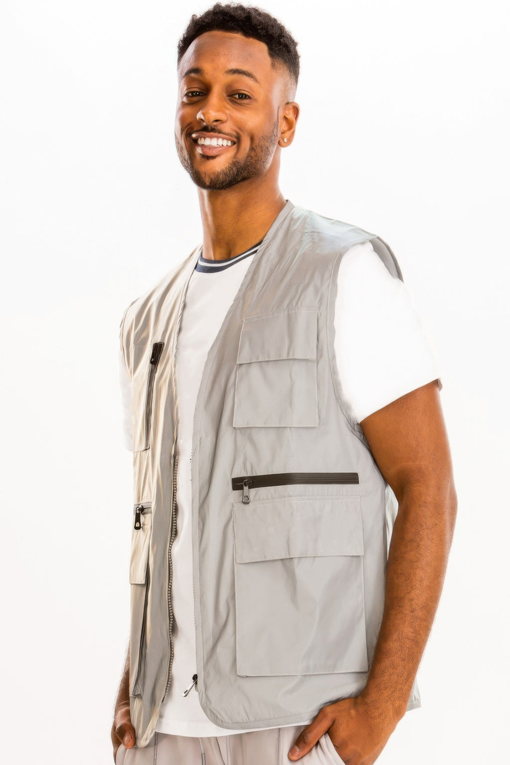Men's reflective utility vest, back view