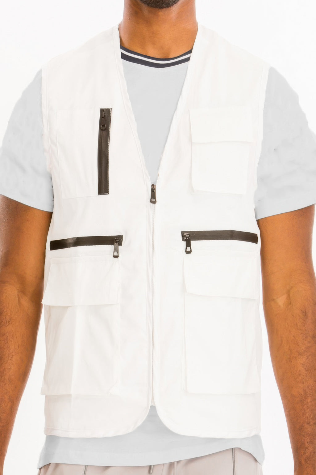Close-up detail of men's reflective utility vest
