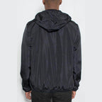 Back view of a Men's Reflective Windbreaker Jacket in Black, perfect for outdoor activities
