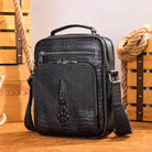 Mens retro leather shoulder bag with crocodile texture and adjustable strap for stylish travel