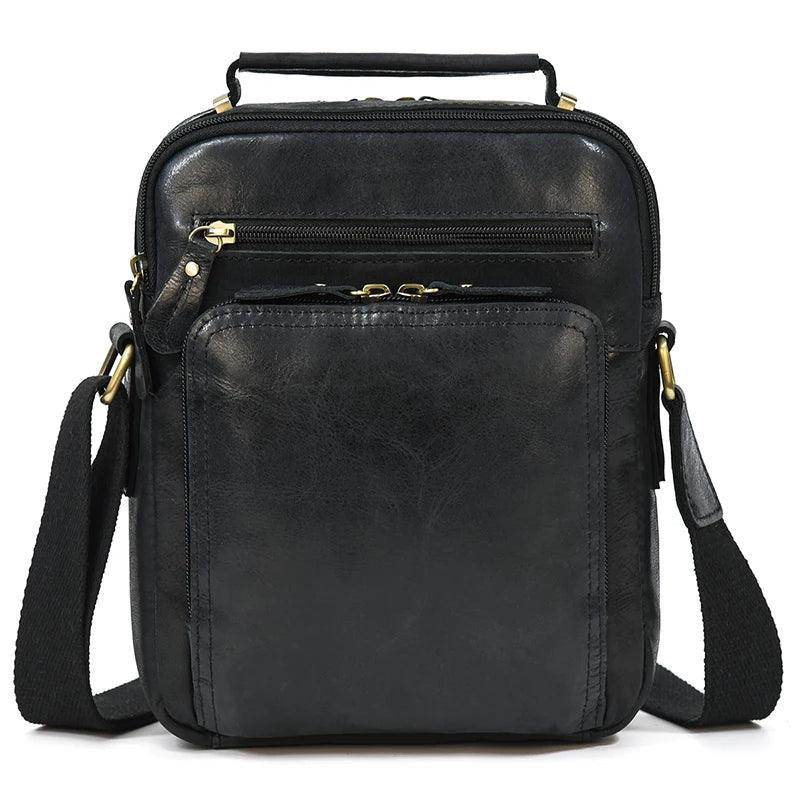 Mens retro leather shoulder bag by VacationGrabs with multiple zippered pockets and adjustable strap