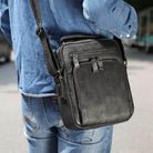 Mens retro leather shoulder bag in black, perfect for everyday use and stylish outings