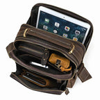 Mens retro leather shoulder bag with multiple compartments for organization and stylish design