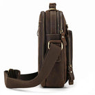 Mens retro leather shoulder bag with adjustable strap and zipper pockets for daily use