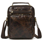 Mens retro leather shoulder bag with multiple pockets and a sturdy design for everyday use