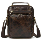 Mens retro leather shoulder bag with multiple pockets and a sturdy design for everyday use
