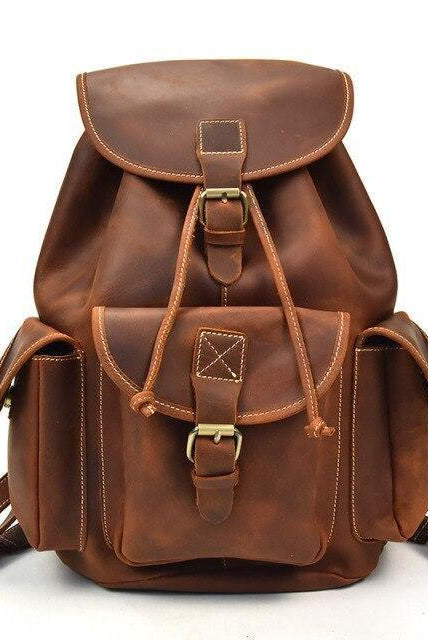 Luggage & Bags - Backpacks Mens Retro Rucksack Genuine Leather Travel Backpack