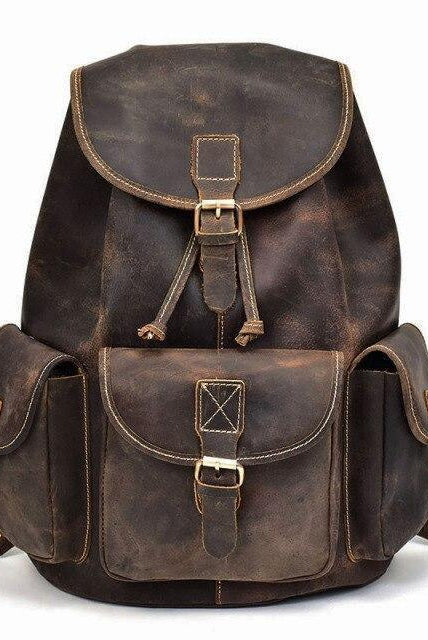 Luggage & Bags - Backpacks Mens Retro Rucksack Genuine Leather Travel Backpack