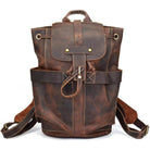 Mens retro rucksack made of durable leather with multiple pockets and adjustable straps