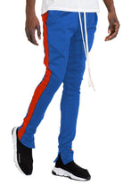 Men's royal blue joggers with red side stripes and comfortable fit for casual wear