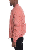 Men's Jackets Mens Salmon Pink Faux Suede Bomber Jacket
