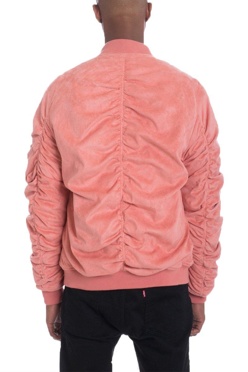 Men's Jackets Mens Salmon Pink Faux Suede Bomber Jacket
