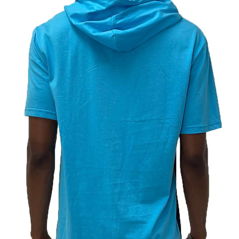 Men's Shirts - Tee's Mens Sea Blue Tri Color Block Hooded TShirt