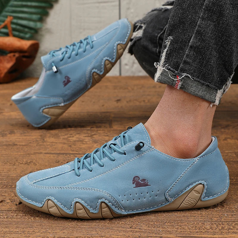 Light blue men's shoes, breathable leather, casual wear