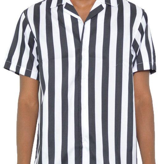 Men's Shirts Mens Short Sleeve Striped Button Down Print Shirt