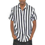 Mens Short Sleeve Striped Button Down Print Shirt - VacationGrabs