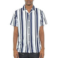 Mens Short Sleeve Striped Button Down Shirt Print - VacationGrabs