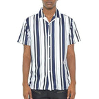Mens Short Sleeve Striped Button Down Shirt Print - VacationGrabs