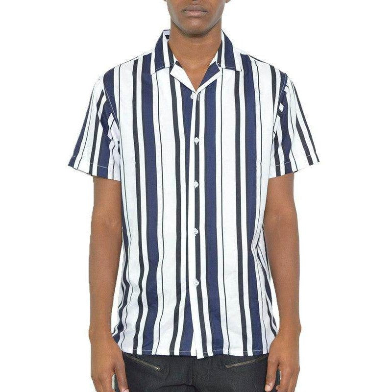 Mens Short Sleeve Striped Button Down Shirt Print - VacationGrabs