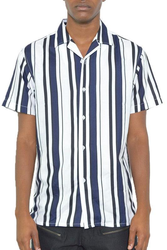 Men's Shirts Mens Short Sleeve Striped Button Down Shirt Print