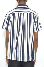 Mens Short Sleeve Striped Button Down Shirt Print - VacationGrabs