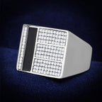 Mens silver ring with cz stones featuring a bold design and black accent for stylish wear