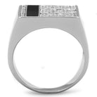 Stylish mens silver ring with cz stones featuring a sleek design and black accents