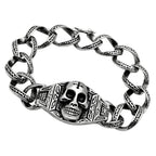 Men's skull bracelet high polished with intricate chain design and detailed skull centerpiece