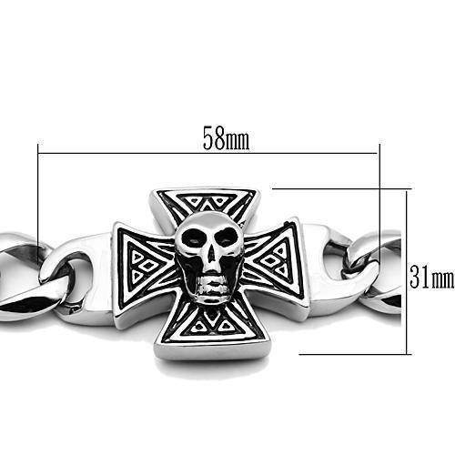 Men's skull bracelet high polished featuring a detailed cross design and robust chain links