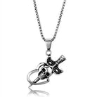 Men's skull pendant necklace with a unique design featuring a bow and stainless steel chain