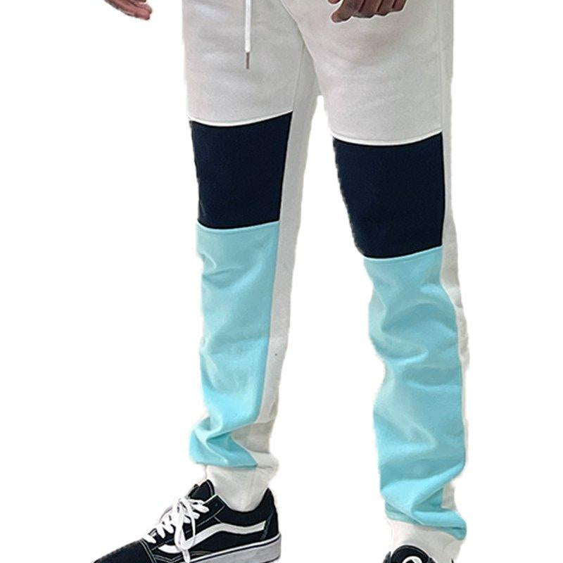 Men's Pants - Joggers Mens Sky Blue White And Black Color Block Sweat Pants