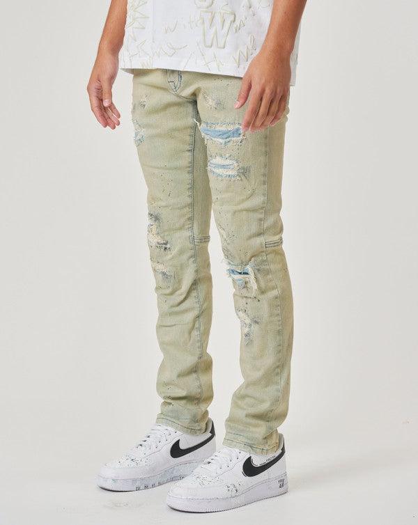 Men's Pants - Jeans Mens Slim Fit Denim Light Sand Jeans