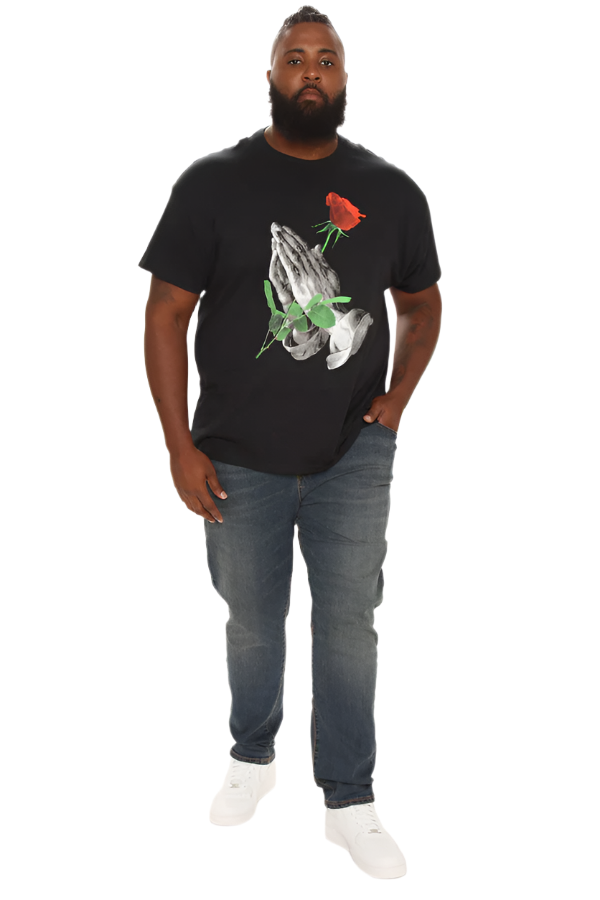 VacationGrabs mens slim fit jeans vintage blue worn by man paired with graphic black t-shirt and white sneakers