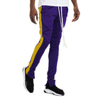 VacationGrabs mens slim fit track pants in purple and yellow with a stylish design for comfort and performance