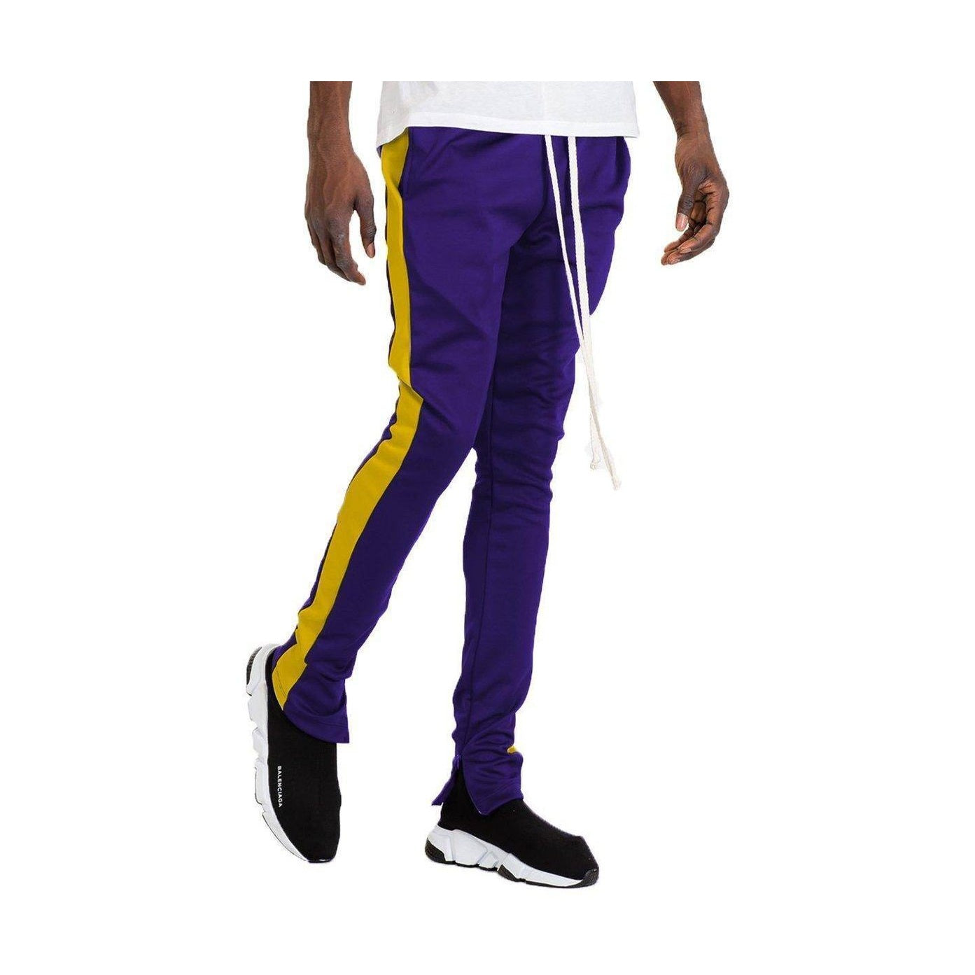 VacationGrabs mens slim fit track pants in purple and yellow with a stylish design for comfort and performance