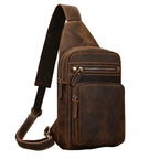 men's sling shoulder bag, brown leather, perfect for casual outings