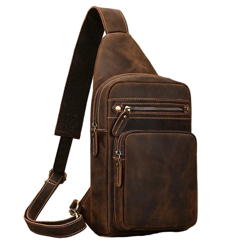 men's sling shoulder bag, brown leather, perfect for casual outings