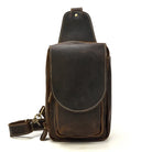 Men's brown leather sling shoulder bag, ideal for travel and daily use